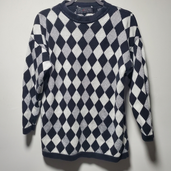 Vintage Sweaters - Vintage Diamond Pattern Sweater Size Small Silver 90s The Nanny Fran Fine Retro